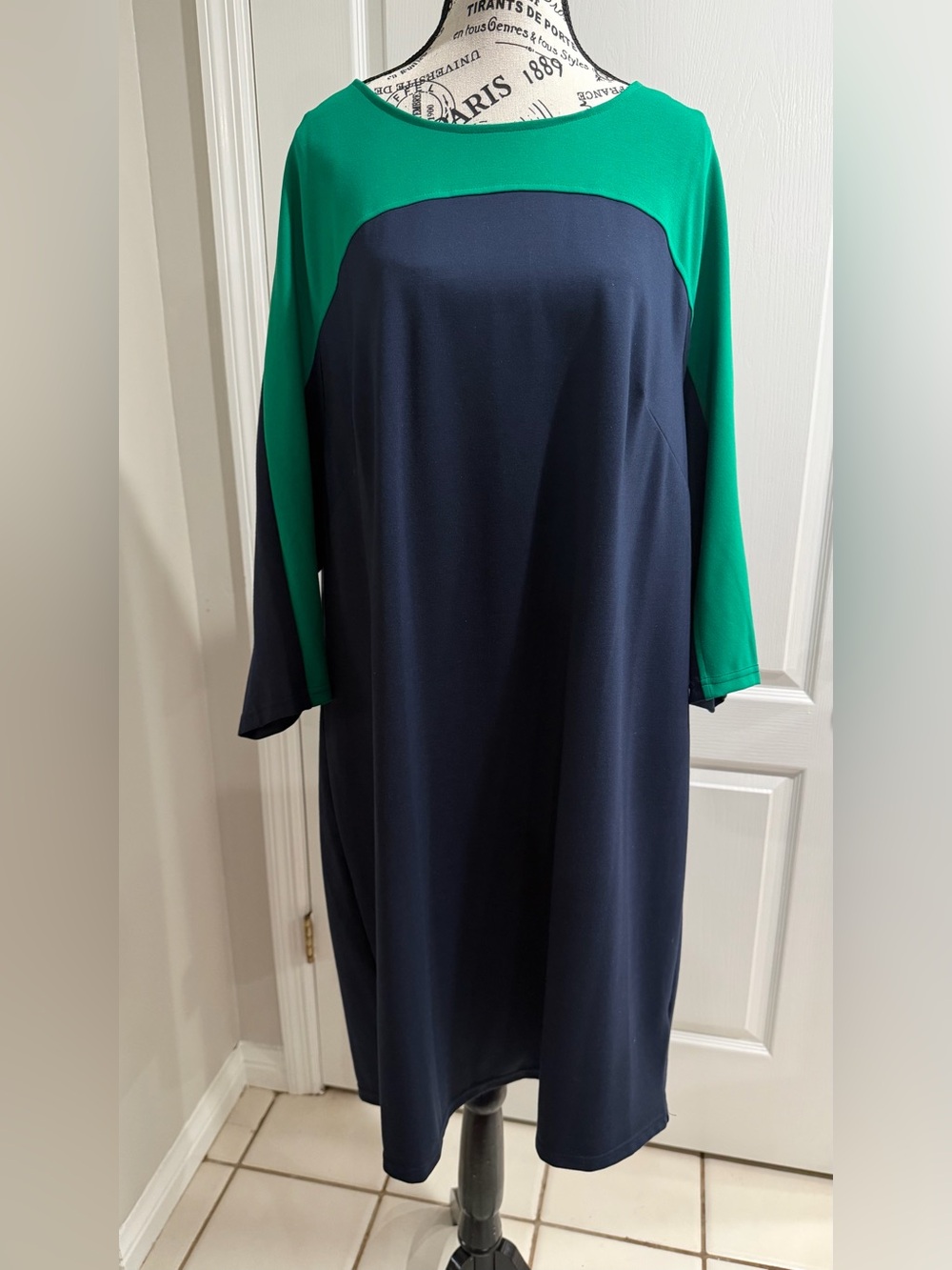 Essentials by Tchibo Colorblock Shift Dress Navy Blue & Green Sz EU 48/50 Plus